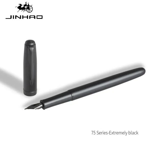 Jinhao 75 Metal Fountain Pen Sort / Sort Rød Luksus Penne 0,5 Mm Spids Skrive Blæk Penne Brevpapir Virksomhed Kontor Skoleartikler Sort F 0,5mm