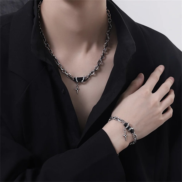 2024 Retro Svart Zirkon Stjärnarmband För Kvinnor Män Trend Titan Stål Punk Nk Chain Unisex Smycken Nya Par Tillbehör Deep Blue