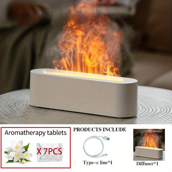 1PC Simulering Flamluftfugter, 7 Farve Flamme Luft Aroma Mini Diffuser, ny populær atmosfærisk lys til husholdningsrum Hvid 7stk Aromaterapi