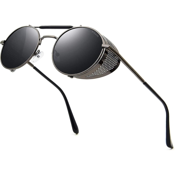 Steampunk-stil runda vintage polariserade solglasögon Retro glasögon Uv400 skydd metallbåge