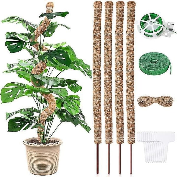 4-pack 25" Coco Coir Moss-stång, uppgraderad böjbar växtstakes mossstång för Monstera med vridband SQBB