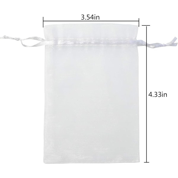 50 kpl Organza-pusseja 3.54\"x4.33\" Satiini-nyörillä Korujen Lahjapusseja (Sekaväriset) White 50 Count (Pack of 1)