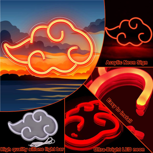 Spel Neon-skylt, LED USB/Batteri Neonljus för Spelrum, Sovrum, Bar, Festdekoration red clouds
