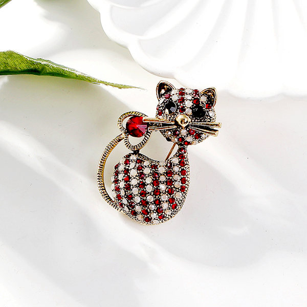 Mode e Rhinestone Katt Brosch för kvinnor Lapel Pin Bröllop Par Röd