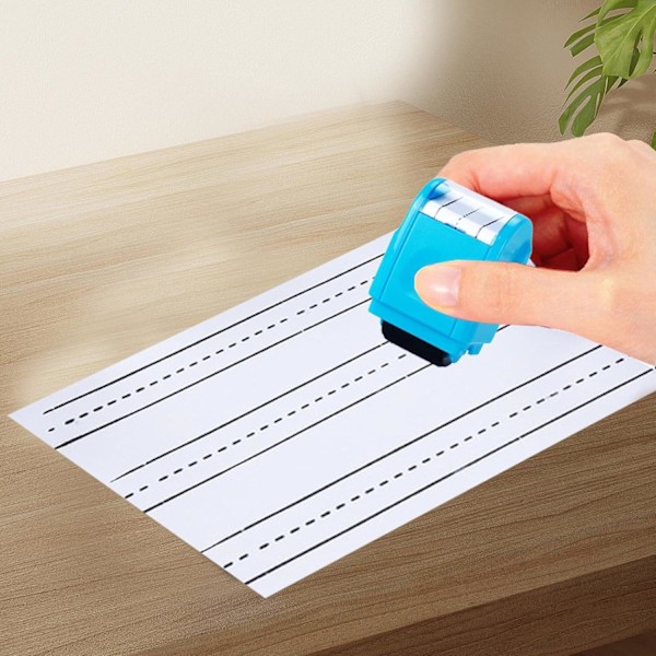 2 stk. håndskriftøvingstempler, lærerrullestamp for engelsk skriving blue
