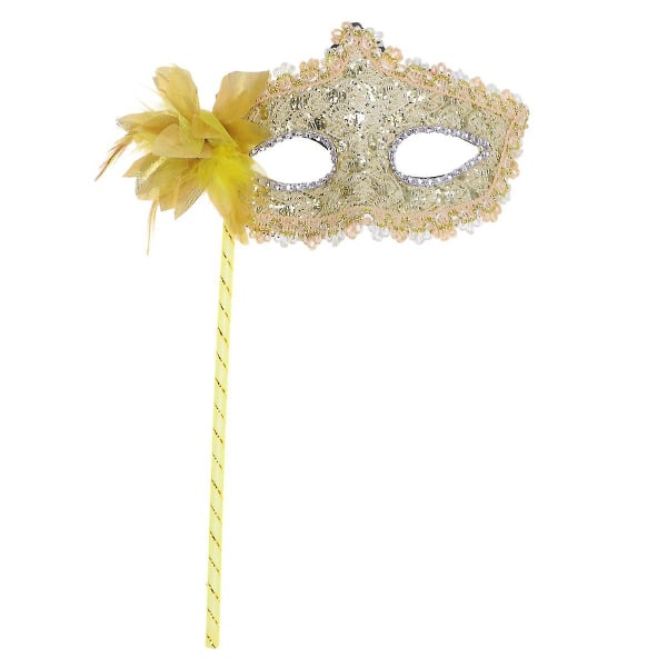 Halloween spetsmask Handhållen maskeradmask Prestandarekvisita Festmaterial Gyllene