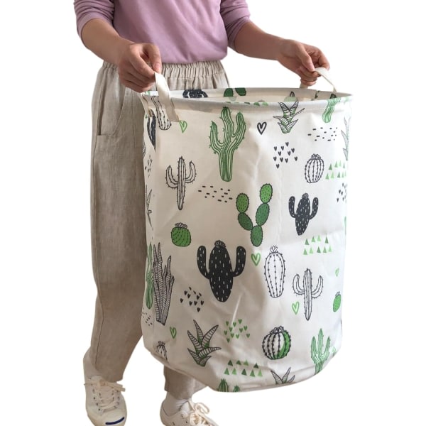 CQBB Leksaksförvaring, stor lätt hopfällbar tvättkorg i canvas för förvaring av leksaker, smutsiga kläder, för sovsalar, barnrum, badrum (kaktus)