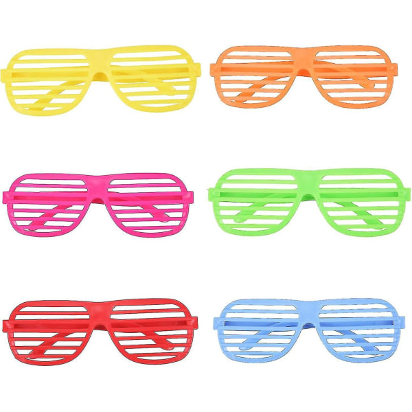 6 st 80-talsparti med slitsade solglasögon Neonfärgade Shutterglasögon Ljusfärgade Shutter Shades Solglasögon För Night Out Party 80-talsdekoration