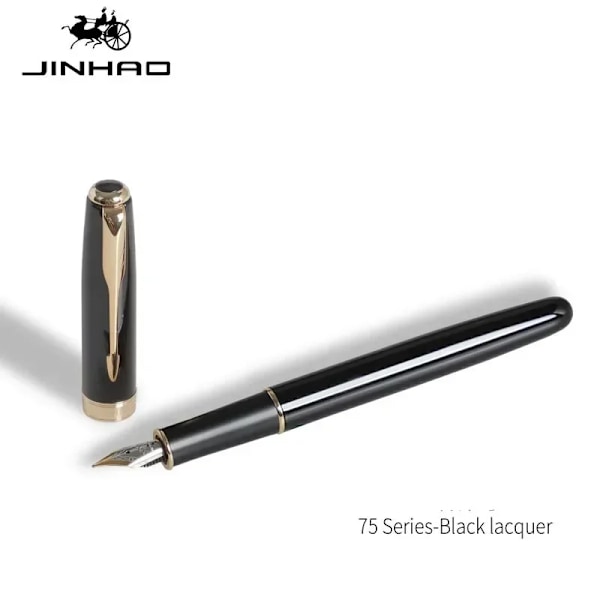 Jinhao 75 Metal Fountain Pen Sort / Sort Rød Luksus Penne 0,5 Mm Spids Skrive Blæk Penne Brevpapir Virksomhed Kontor Skoleartikler Sort F 0,5mm