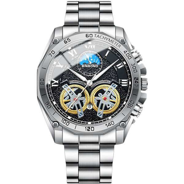 Herrar Kvarts Armbandsur Fritids Rostfritt Stål Klockor Mode Analog Klocka Luminous Datum Kalender Herrklocka Vit Svart B White Black B