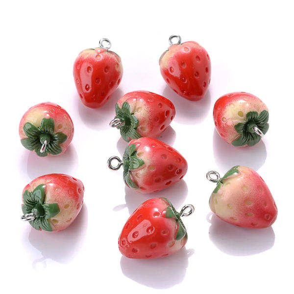 10 st söta röda akryl jordgubbs-, äpple-, mango- och apelsinfrukter i harts, hängande berlocker för smyckestillverkning, örhängen, halsband, tillbehör, 19 mm moln