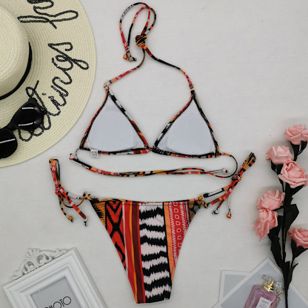 Bikiniset för damer med snörning i sidan, stringtrosa, badkläder, flerfärgad Multicolour S