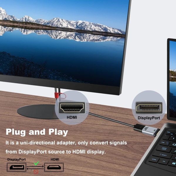 DisplayPort till HDMI-adapter (2-pack), 4K UHD (2K 60Hz) Uni-Directional DP PC till HDMI Monitor Converter kompatibel