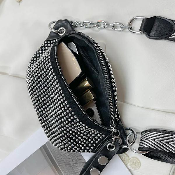 Designers axelväska för kvinnor, ny damkedja, axelväska, bröstväska, diamant midjeväska och telefonväska, mode bältesväska för kvinnor, svart midjeväska