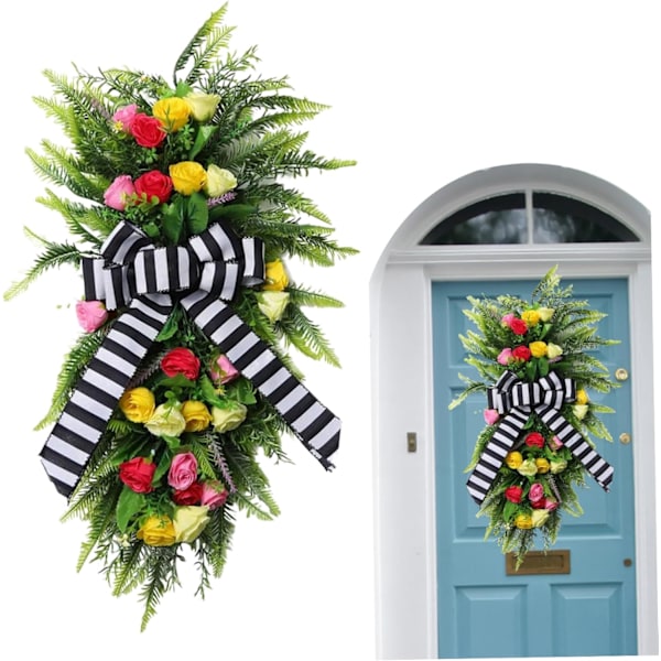 Vårkransar för ytterdörren Floral Teardrop Swag Sommar Konstgjord Blomsterkrans För Heminredning Girlander