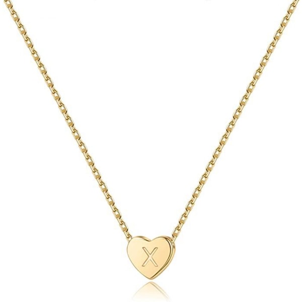 Heart Initial Halsband Rostfritt stål Mini Heart Letter Halsband 14K guldpläterat titanstål ----- Guld X