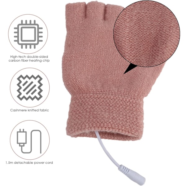 Rosa kvinnelige USB-oppvarmings vinterhansker USB-oppvarmede votter Cashmere