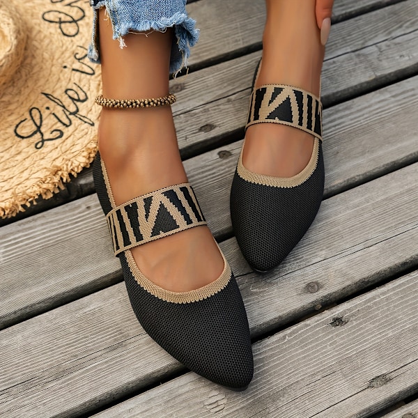 Platt spetsiga tåskor för kvinnor, Casual Mjuk sula Slip On Stickade Skor, Fashion Daily Balett Flats Light Grey CN41(EU40)