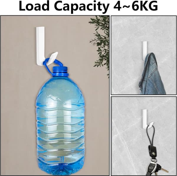 6-pack självhäftande krokar - Badrumskrokar - Aluminiumlegering - Superklibbiga - Stöder 4-6 kg - Borrfria krokar - Klädkrokar - Vit