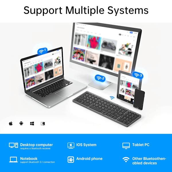 Mini Kannettava Taitettava Näppäimistö Ohut Langaton Bt-Numero Näppäimistö Mac Windows Kannettavalle Tietokoneelle Tabletille Valo-Puhelin Bluetooth-Yhteensopiva Harmaa-Espanja
