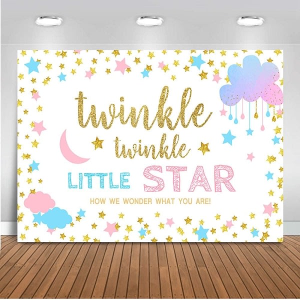 CQBB 6*4 ft, Twinkle Star Gender Reveal Dekoration Pojke eller flicka Gender Reveal Backdrop Vinyl Twinkle Twinkle Little Star Banner Supplies