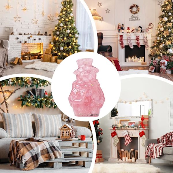 Krystal Snemand Figur - 3D Julepynt Miniature, Rosakvarts Rose quartz