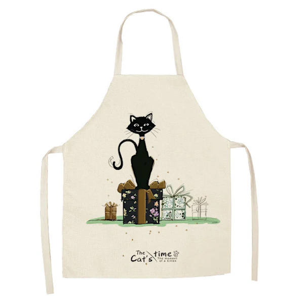 Bomull Linne Forstykke for Menn Kvinner Søt Tegneserie Katt Ermeløs Forkle Bibs Hjem Kaffe Butikk Rengjøring Baking Matlaging Forkle Stil 4 38x47cm