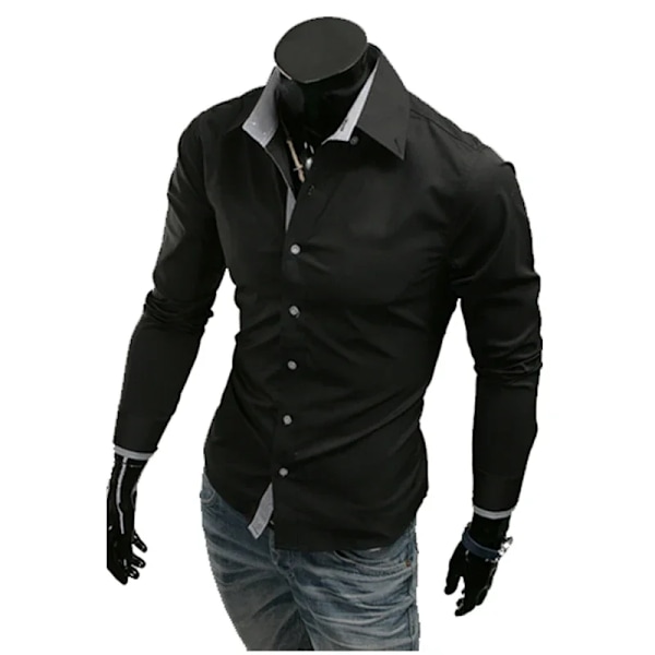 Miesten raidallinen paita Pitkähihainen Slim Fit Valkoinen Sosiaalinen Casual Paita Miesten Business Camisa Masculina Chemise Joulupaita 1036-Black L