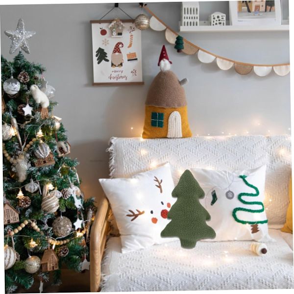 Julegran pute 15,8x11 tommer 3d treformet pute plysj fylling dekorativ pute søt myk soverom juledekor for stue, sofa kasteputer 40x28 cm
