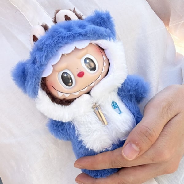 POP MART LABUBU The Monsters Plyschdocka Blå Haj Jumpsuit Kläder Set (Utan Docka)