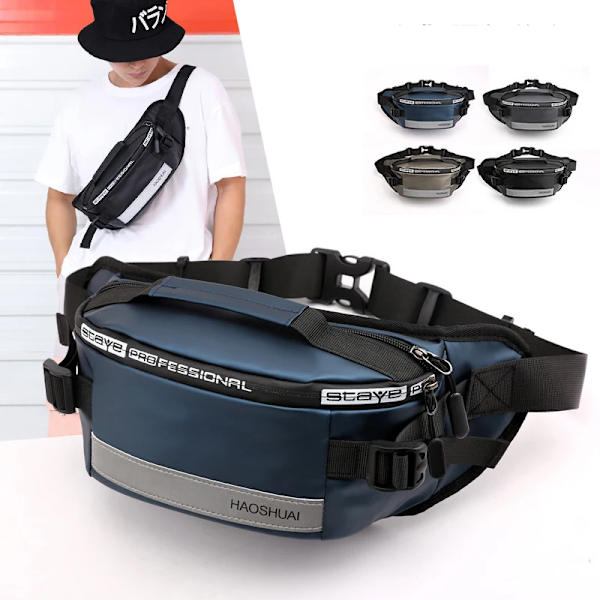Stöldskyddsbälte för män, tättslutande midjeväska, multifunktionell höftrumpa, reflexremsa, axelväska, herr nylon Fanny Chest Pack Grey