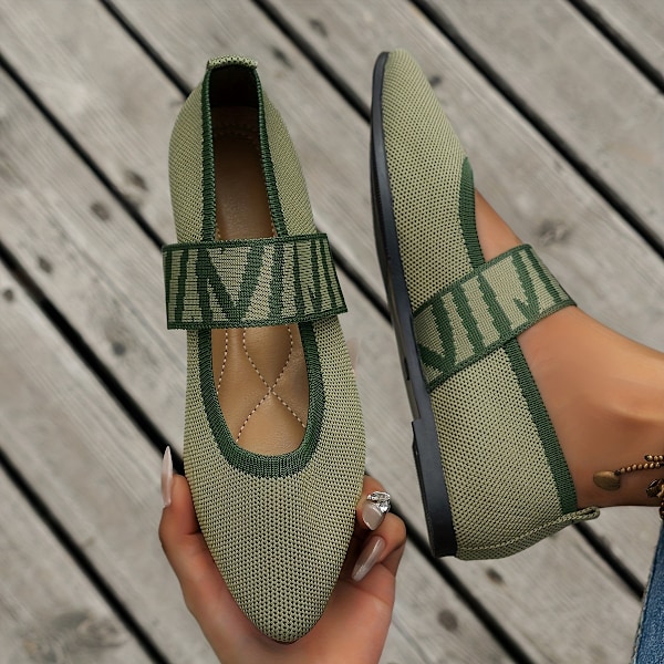 Platta spetsiga tåskor för kvinnor, Casual Mjuk sula Slip On Stickade Skor, Fashion Daily Balett Flats Army Green CN42(EU40.5)