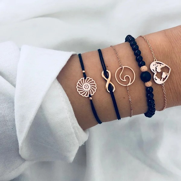 Letapi Bohemian Håndlaget Vevd Hjerte Lang Tassel Armbånd Sett Kvinner Ny Grå Tau Kjede Armbånd Smykker Jul Gi Gi Gis Tog 83120