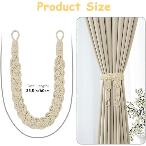 Bomuldsgardinbindere, 2 stk, håndstrikket, offwhite White-2 pcs