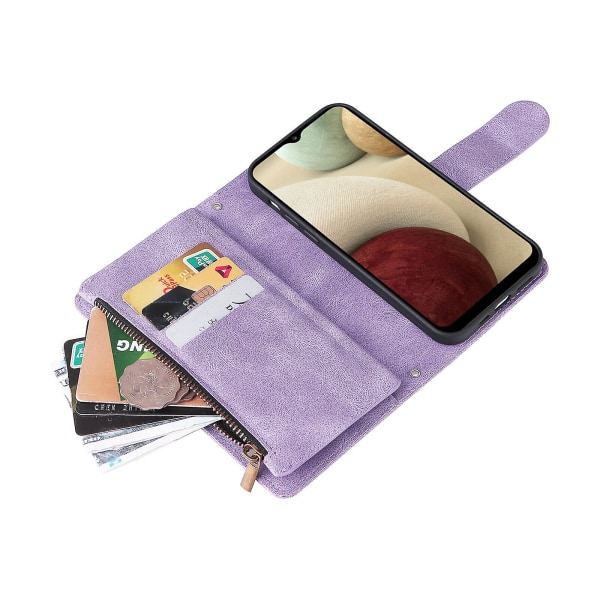 SQBB Etui til Samsung Galaxy A12 5g Læder Flip Etui Med Kreditkortholder Pengepung Magnetiske knapper Etui Kickstand Stødsikkert Lilla A