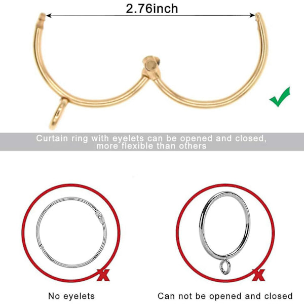 Guld Gardinringe Sæt med 20 - Rustfri Metal Gardinringe med Åbningsbart Design (1,5 tommer)