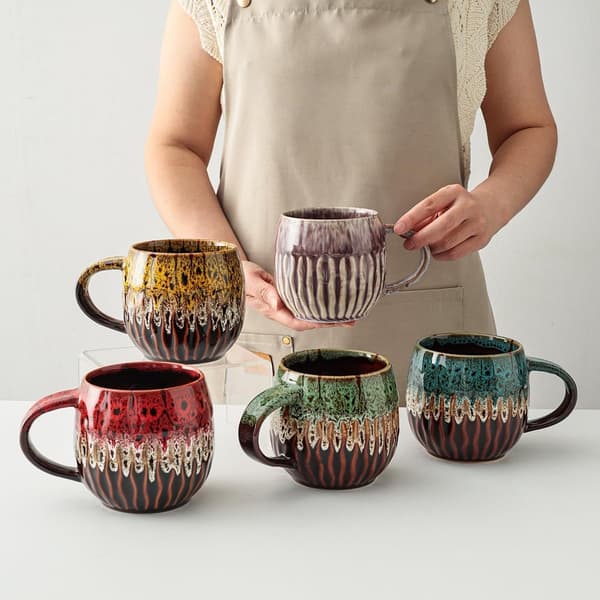 Handgjord Raku-glaserad keramikmugg, 600 ml, mikrovågs- och diskmaskinssäker, för kaffe, te och soppa, röd