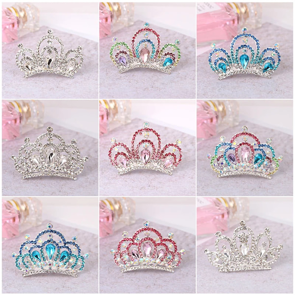 Flickor Barn Hår Smycken Tillbehör Mini Söt Kristall Rhinestone Prinsessan Kronhår Kam Födelsedagsfest Tiaror Hårband 10
