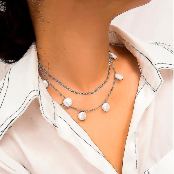 Vintage metall pärlformade pärlor flerlagers halsband kvinnors smycken gåva