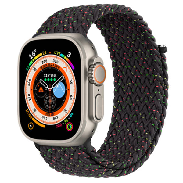 Flettet Solo Loop til Apple Watch-rem 40mm 44mm 49mm 45mm 41mm 38mm 42mm Elastisk rem iWatch serie 9 8 7 se Ultra 2 Strop Sort Unity S-størrelse