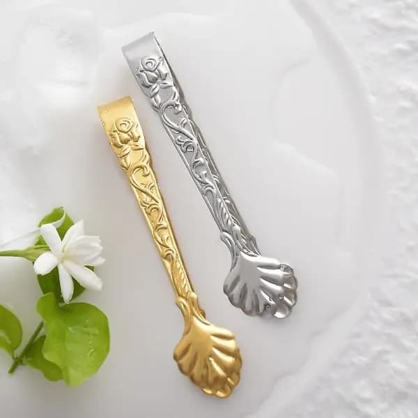 2 st rostfria iskubstänger sockertång grilltång verktyg guld gold