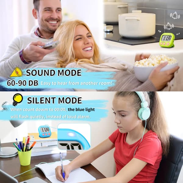 2-pack Digital Köksstimer för Barn - Magnetisk Klassrumstimer - Blå/Grön Blue Green 1