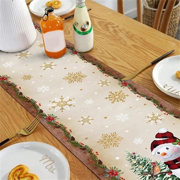 Julgran Snögubbe Lin Bord Löpare Kök Matbord Inredning Gård Navidad Xmas Vinterbord Inredning a 260X33cm 102x13inch