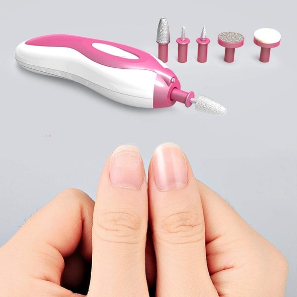 Elektrisk manikyr och set med 5 nagelvårdstillbehör LED-ljus nagelklippare för manikyr och pedikyr Rosa elektrisk nagelfil