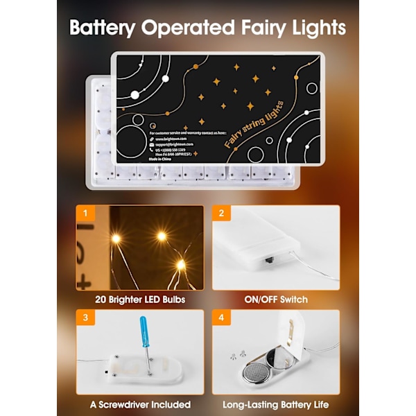 18 Pak Batteridrevne Fe-Lys, 7ft 20 LED til DIY Bryllupsdekoration 6 Colors 18 Pack