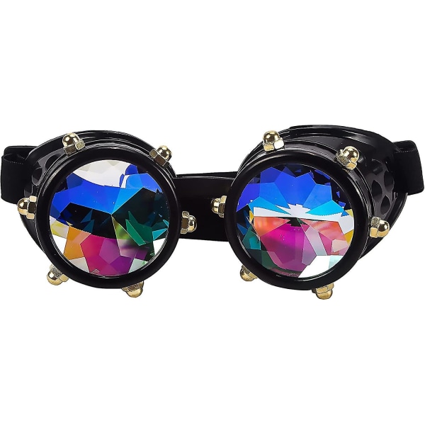Kalejdoskop Steampunk Rave glasögon, glasögon med regnbågsglas i kristallglas