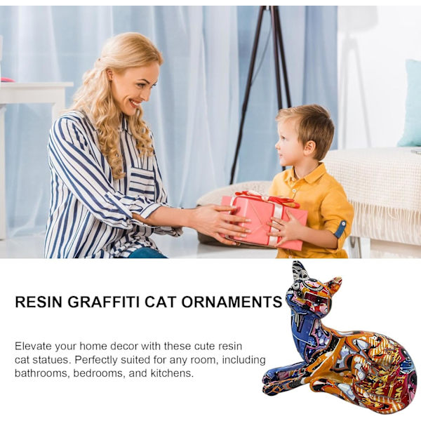 Harts graffiti kattestatuer | Dekorative pyntefigurer | Bardisk og tilbehør til boligindretning Benägen position