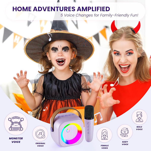 Minikaraoke för barn (4-12+) - Bluetooth-högtalare med 2 mikrofoner Purple 1 Mic