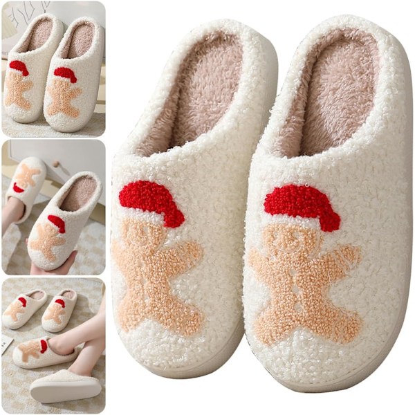 Morsomme Elg Juletoffler for Menn og Kvinner, Varme Plysj Sovesko Red Pepper Bread E 36/37 EU