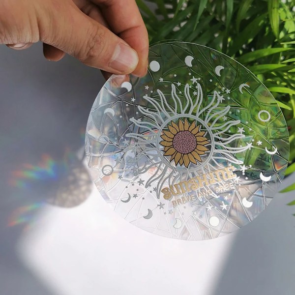 3D Regnbueeffekt Vindu Klistremerker Katt Stjerne Sol Blomst Dekor Diy Glass Kunst Veggklistremerker For Hjem Innredning Regnbue Prismeskaper RPS055